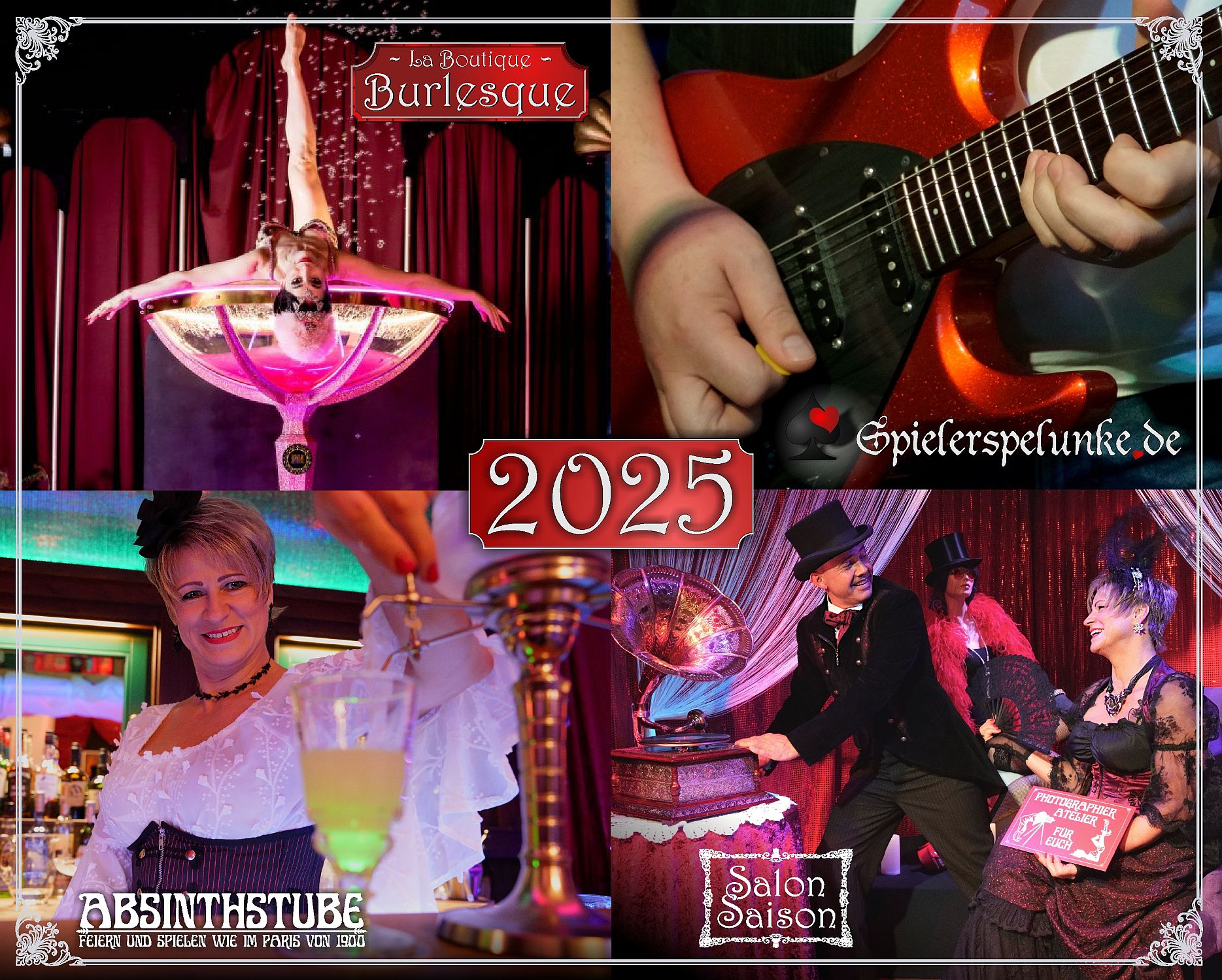 Veranstaltungen in der Spielerspelunke der Absinthstube und der Boutique Burlesque 2025